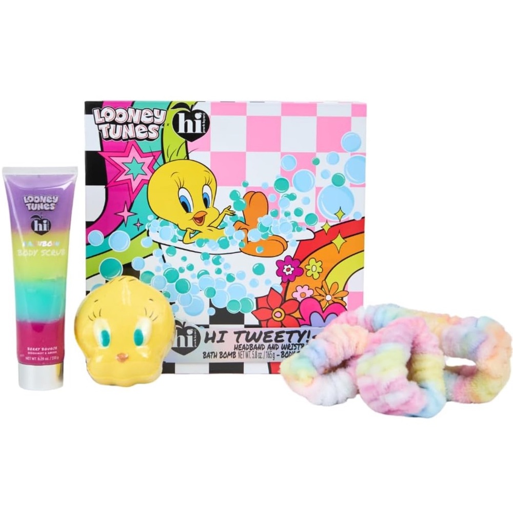 Tweety x Hi Peach Layne Bath Spa Box Gift Set, Head and Wristband Wrap Face Wash